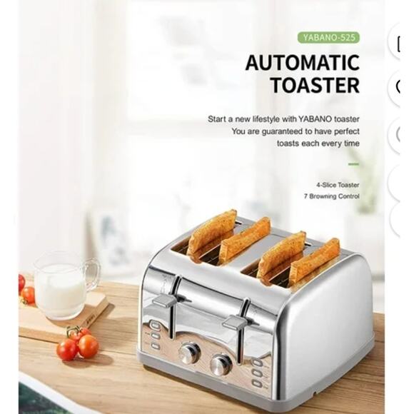 Yabano 4 Slice Automatic Toaster Stainless Steel Extra wide slots NEW 3 modes - Picture 2 of 7